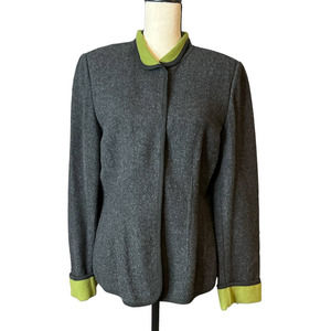 Evan Picone Jacket in Gray w/Green Collar and Cuffs in Rayon Wool Blend Size 10